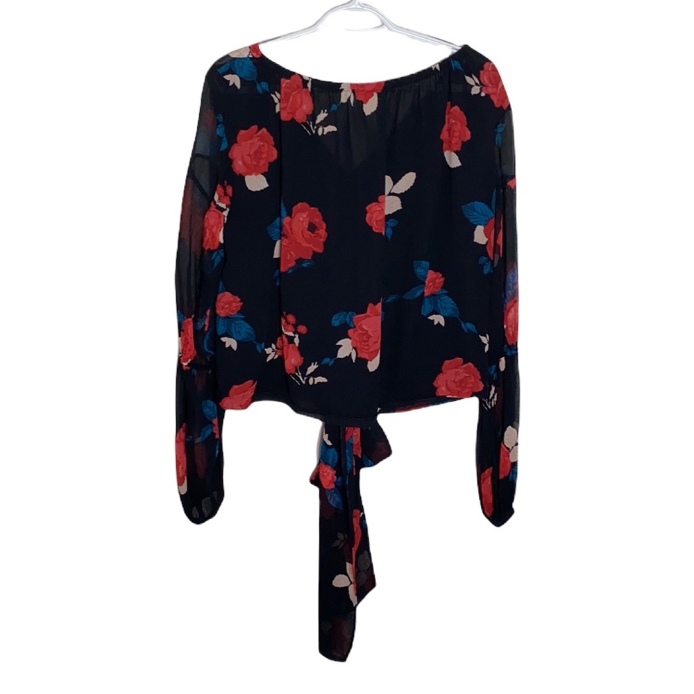 Club Monaco front tie rose print silk crepe blouse size M - Picture 2 of 13